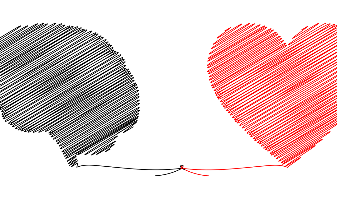 Sketch of a brain connected to a heart symbolizing healing from sexual assault